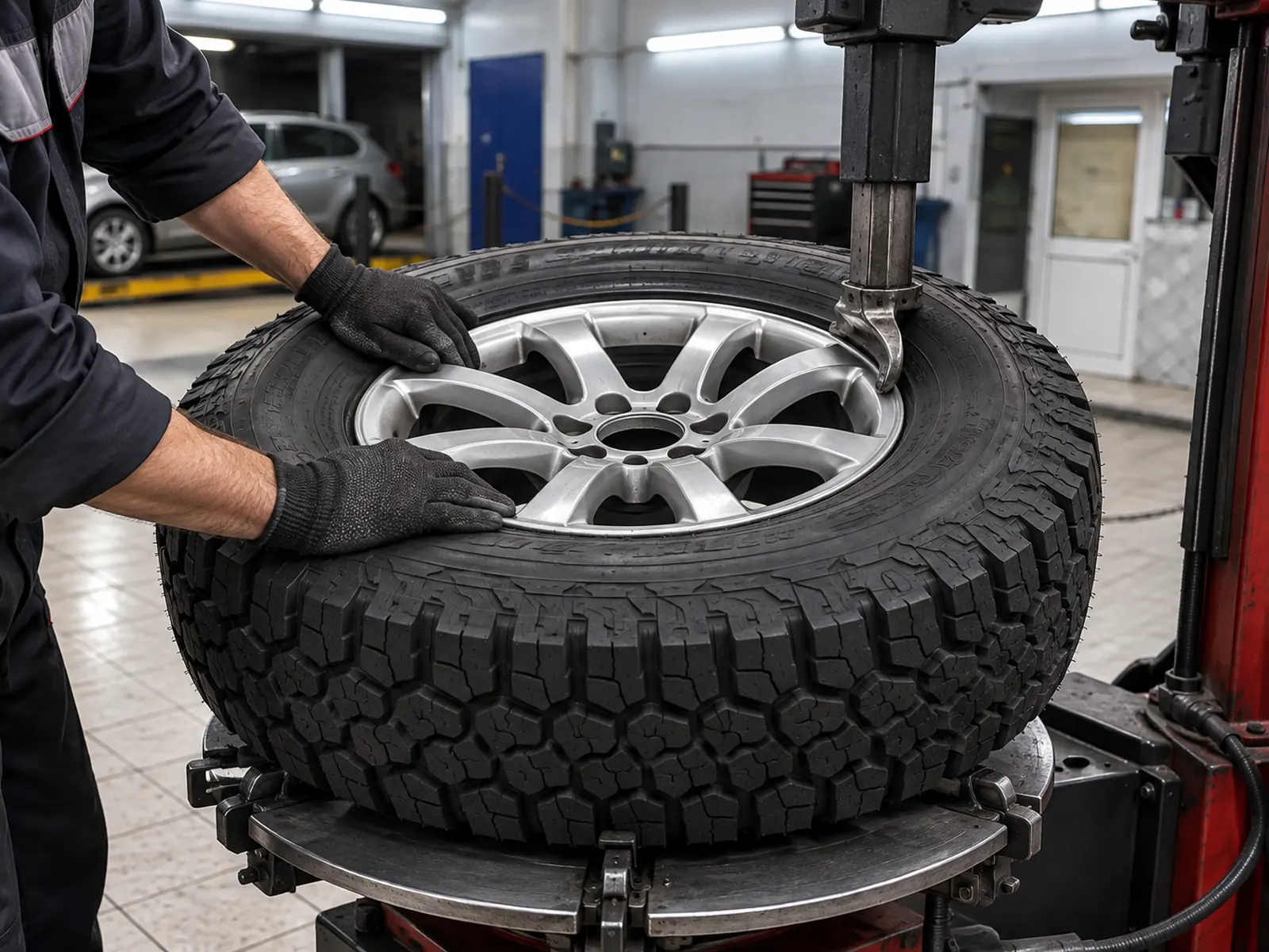 Fitting an all-terrain tire on the changer